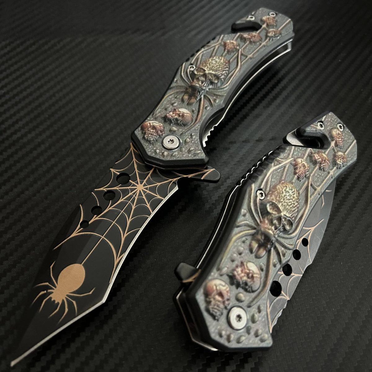 bladedeal usa - ElitEdge 8.5” Black Spider Tactical Spring Assisted Open Blade Folding Pocket Knife Cool Knife Cute Knife Hunting Knife