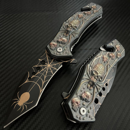 bladedeal usa - ElitEdge 8.5” Black Spider Tactical Spring Assisted Open Blade Folding Pocket Knife Cool Knife Cute Knife Hunting Knife