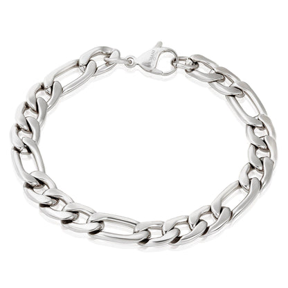 West Coast Jewelry - Invicta Jewelry Figaro Chain Steel Bracelet (9.3mm) - 8.75": Silver