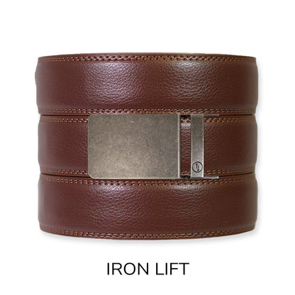 Tough Apparel - Chestnut Leather Ratchet Belt & Buckle Set: Traditional Bronze