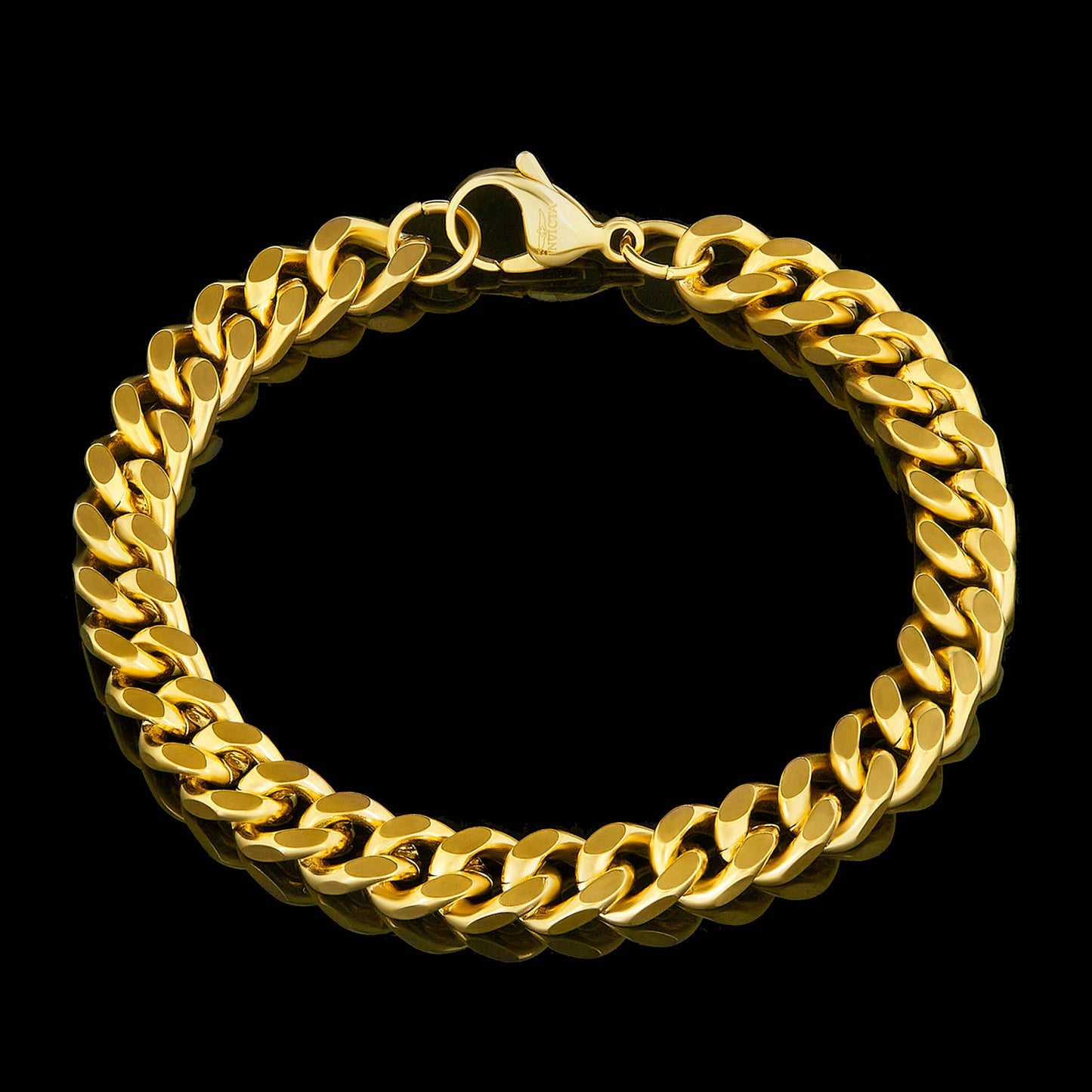 West Coast Jewelry - Invicta Jewelry Curb Chain Steel Bracelet (8.5mm) - 8.5": Gold
