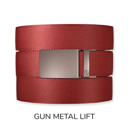 Tough Apparel - Brick Red Canvas+ Ratchet Belt & Buckle Set: Brushed Gold