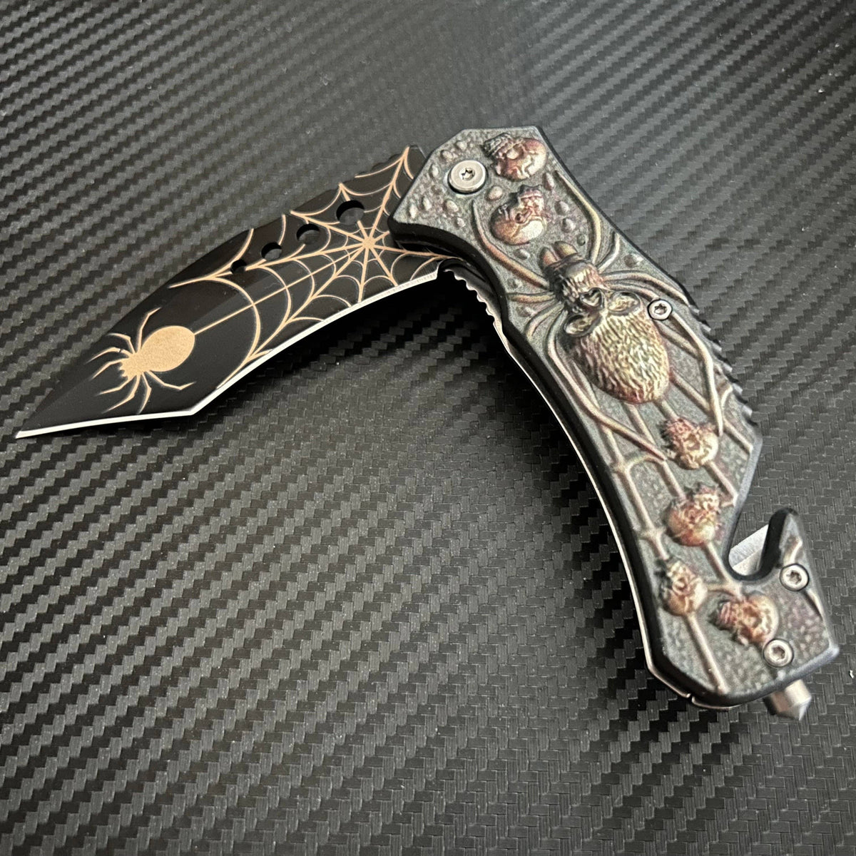 bladedeal usa - ElitEdge 8.5” Black Spider Tactical Spring Assisted Open Blade Folding Pocket Knife Cool Knife Cute Knife Hunting Knife