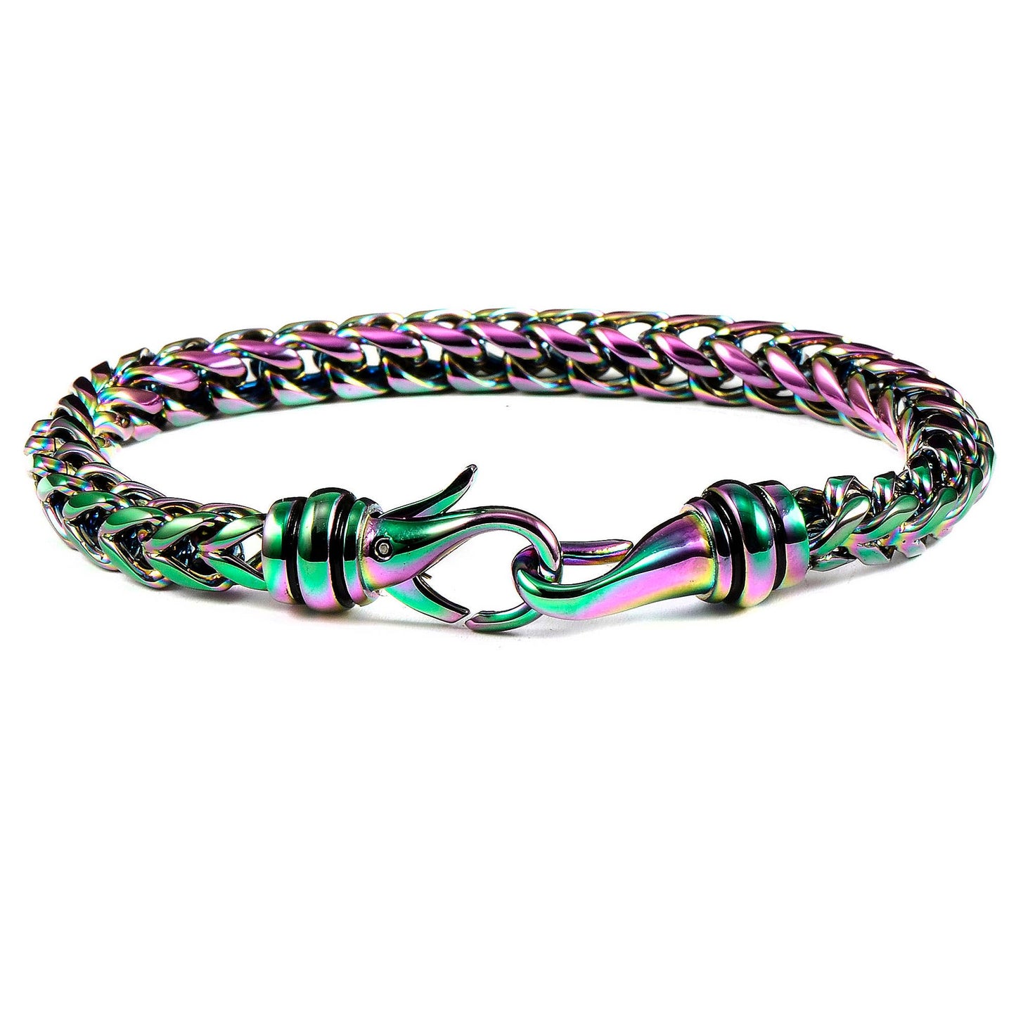 Crucible Polished Stainless Steel Franco Chain Bracelet: Iridescent