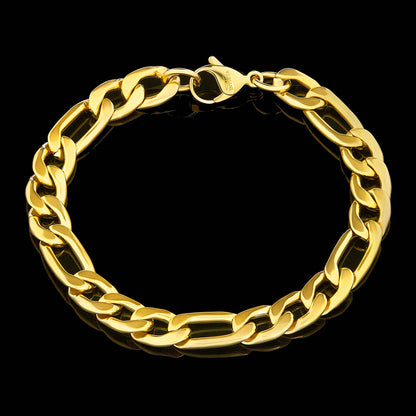West Coast Jewelry - Invicta Jewelry Figaro Chain Steel Bracelet (9.3mm) - 8.75": Silver