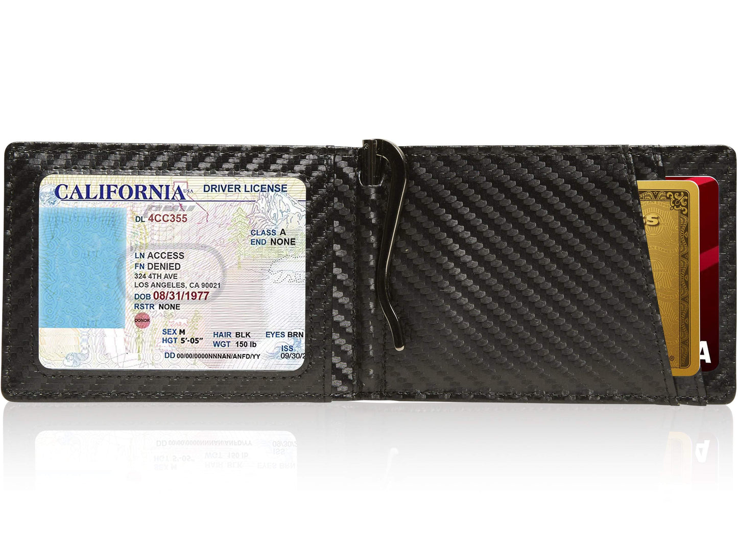 Access Denied Accessories Access Denied Accessories - Money Clip Bifold Wallet W/ Pull Strap: Black Carbonfiber