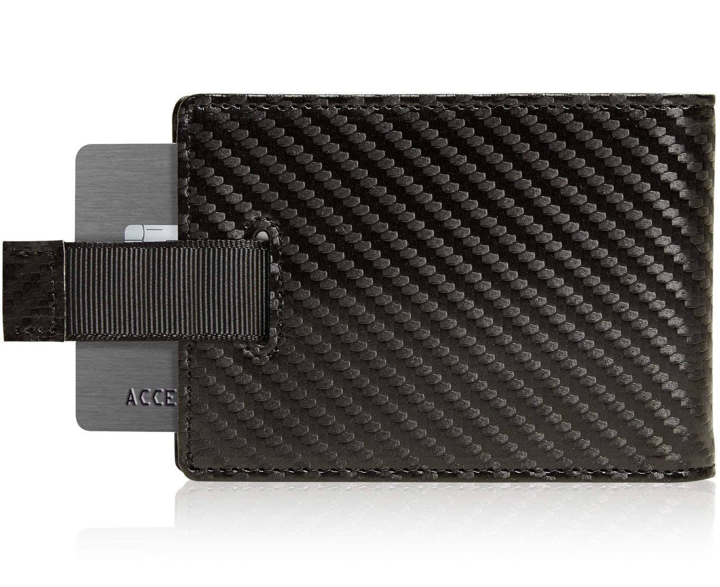 Access Denied Accessories Access Denied Accessories - Money Clip Bifold Wallet W/ Pull Strap: Black Carbonfiber