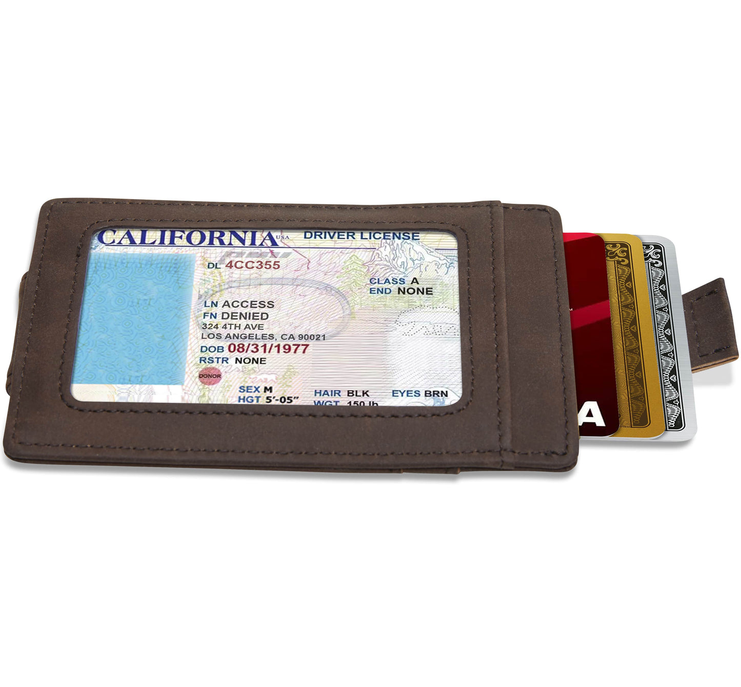 Access Denied Accessories Access Denied Accessories - Money Clip Card Holder With Pull Strap: Brown Crazyhorse