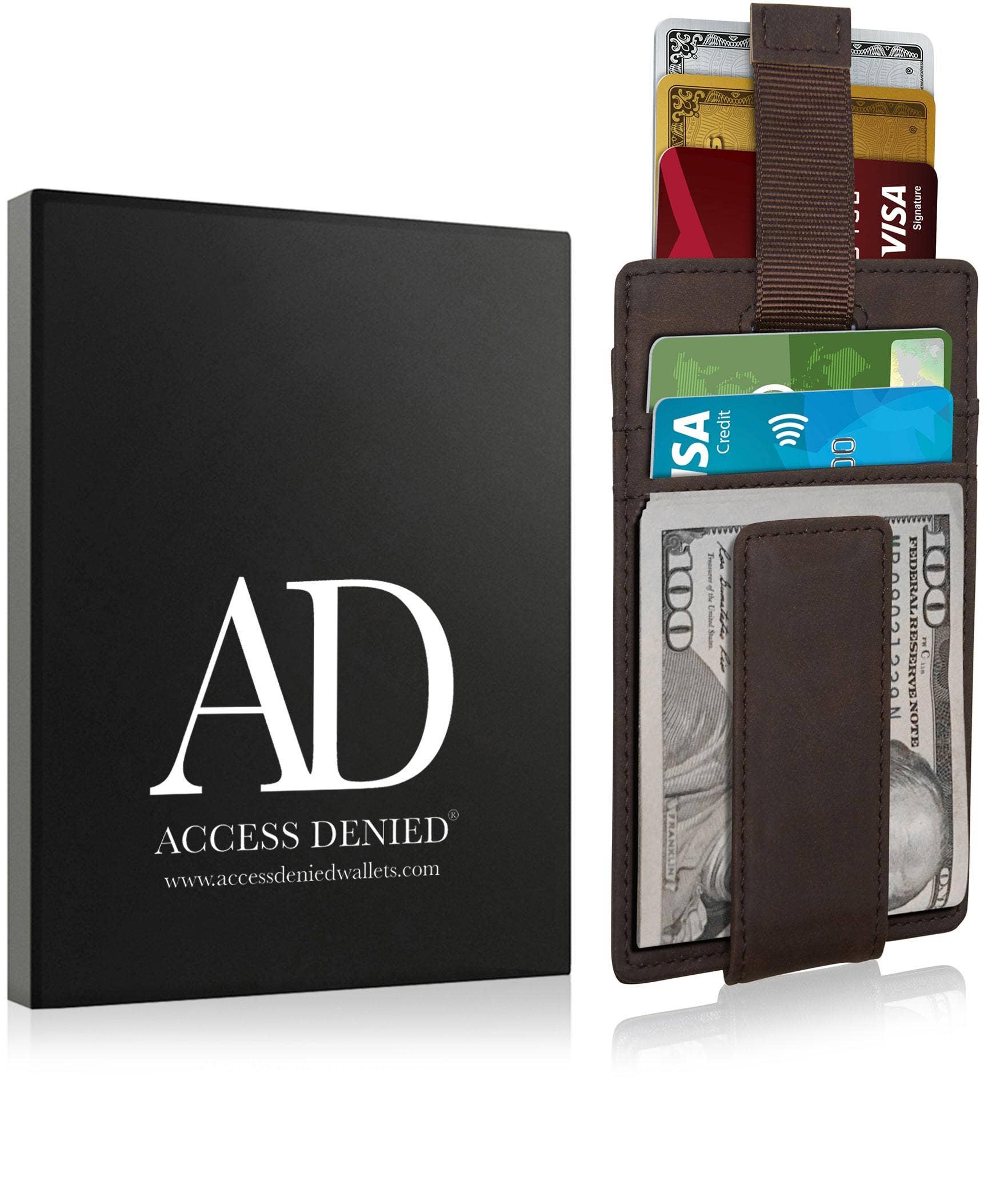 Access Denied Accessories Access Denied Accessories - Money Clip Card Holder With Pull Strap: Brown Crazyhorse