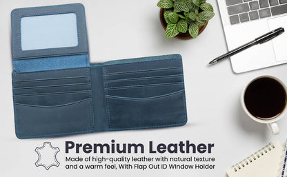 American Leather Goods American Leather Goods - Genuine Leather Wallet for Men with Flap out ID Window: Blue