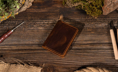 American Leather Goods American Leather Goods - Genuine Leather Wallet, Handmade Wallet with ID Window: Brown
