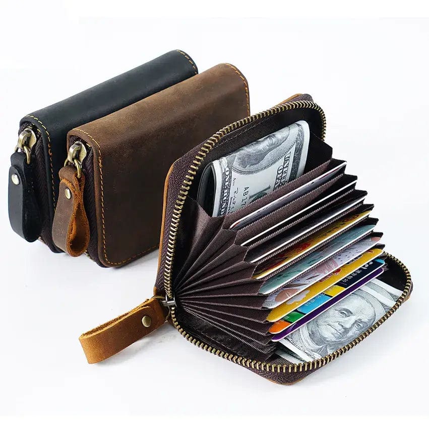 American Leather Goods Leather Wallet Credit Card Holder - Genuine Leather Wallet: Dark Brown