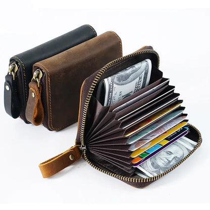 American Leather Goods Leather Wallet Credit Card Holder - Genuine Leather Wallet: Dark Brown