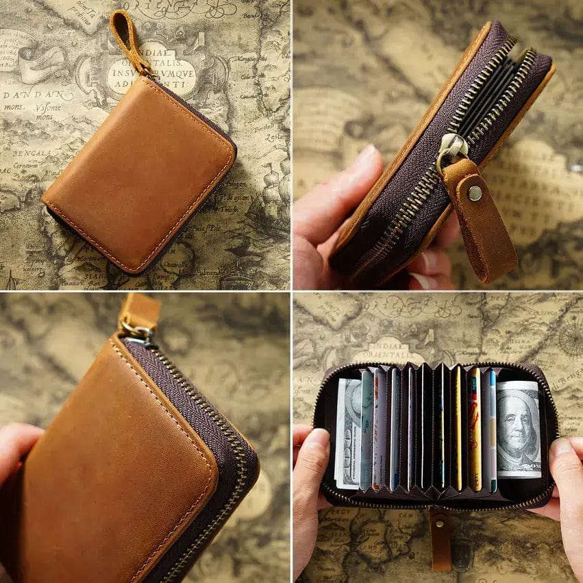 American Leather Goods Leather Wallet Credit Card Holder - Genuine Leather Wallet: Dark Brown