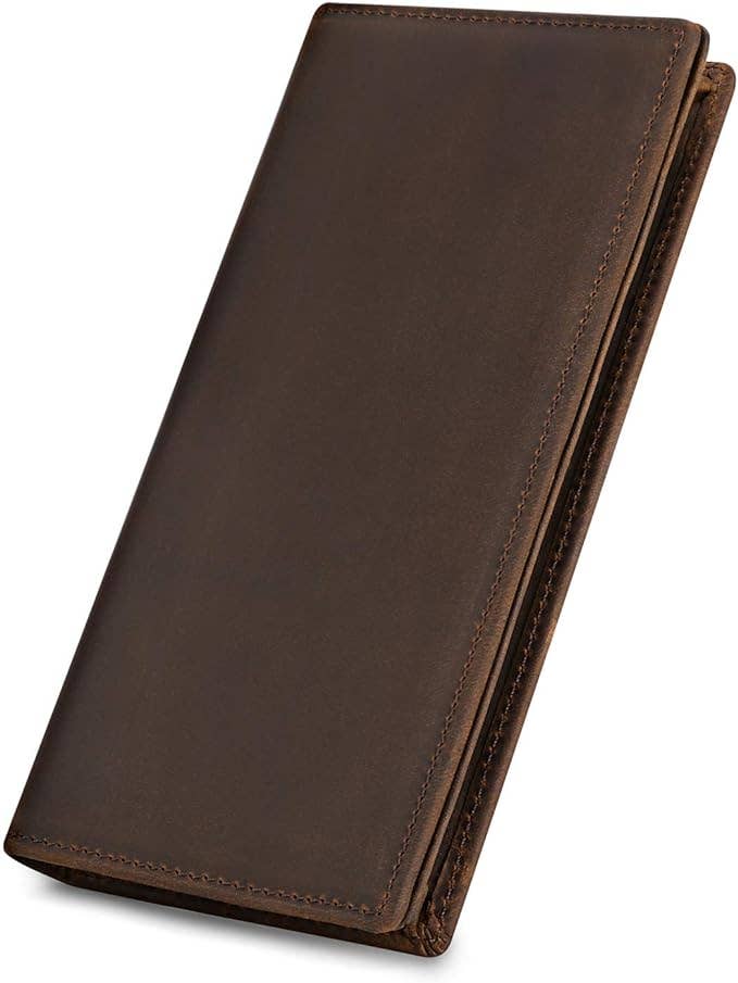 American Leather Goods Leather Wallet Genuine Leather Bifold Long Wallets for Men - Brown