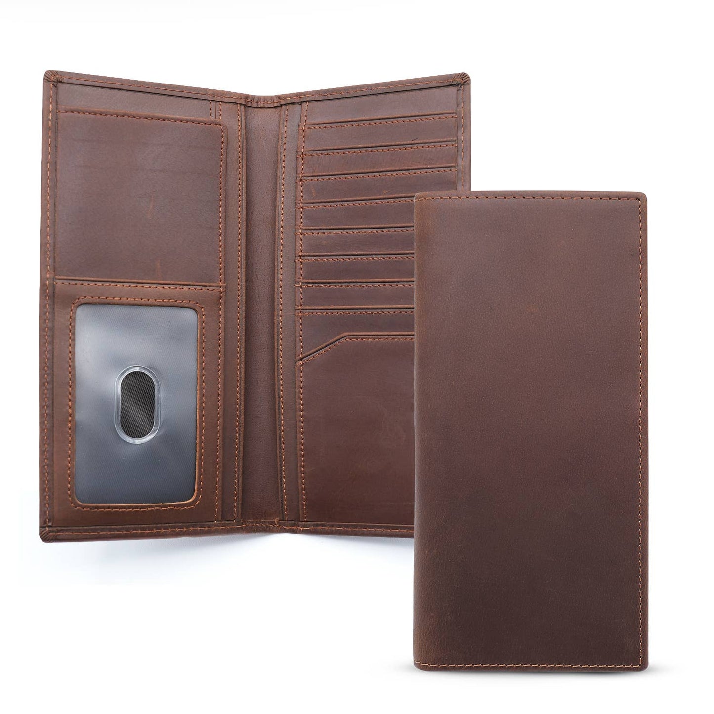 American Leather Goods Leather Wallet Genuine Leather Bifold Long Wallets for Men - Brown