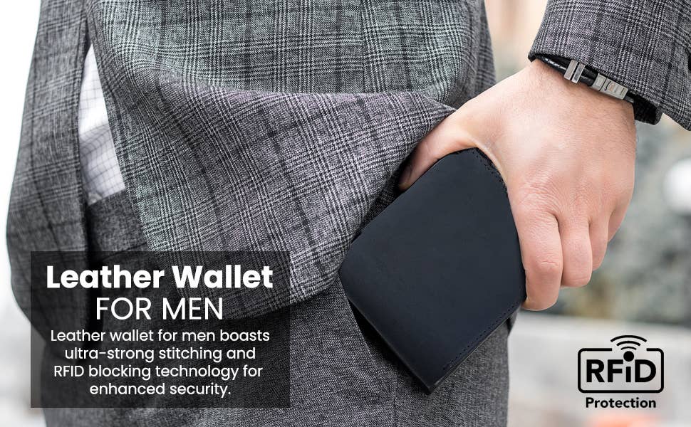 American Leather Goods Leather Wallet Genuine Leather Wallet for Men with Flap out ID Window: Black