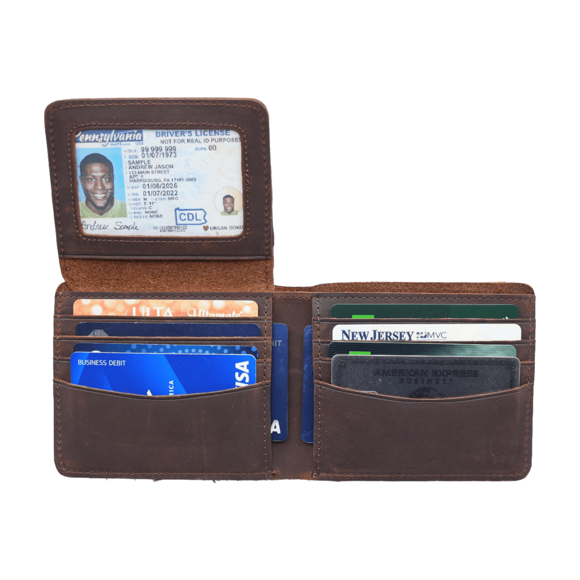 American Leather Goods Leather Wallet Genuine Leather Wallet for Men with Flap out ID Window: Dark Brown