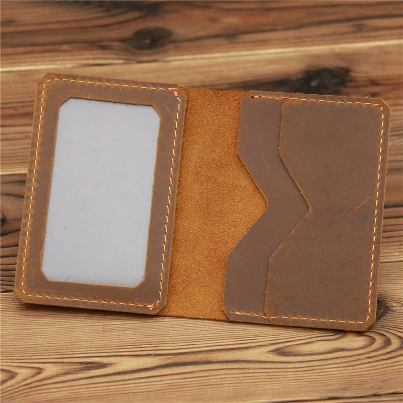 American Leather Goods Leather Wallet Genuine Leather Wallet, Handmade Wallet with ID Window: Dark Brown