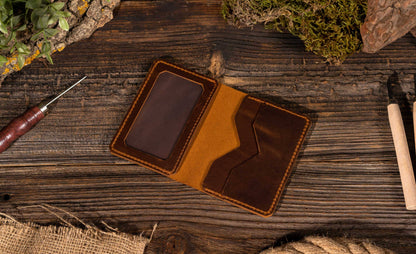 American Leather Goods Leather Wallet Genuine Leather Wallet, Handmade Wallet with ID Window: Dark Brown