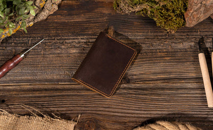 American Leather Goods Leather Wallet Genuine Leather Wallet, Handmade Wallet with ID Window: Dark Brown