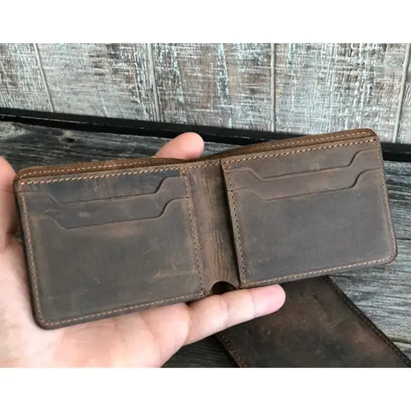 American Leather Goods Leather Wallet Handmade Genuine Leather Bifold Wallet for Men - Rustic: Brown