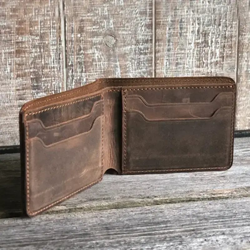 American Leather Goods Leather Wallet Handmade Genuine Leather Bifold Wallet for Men - Rustic: Brown