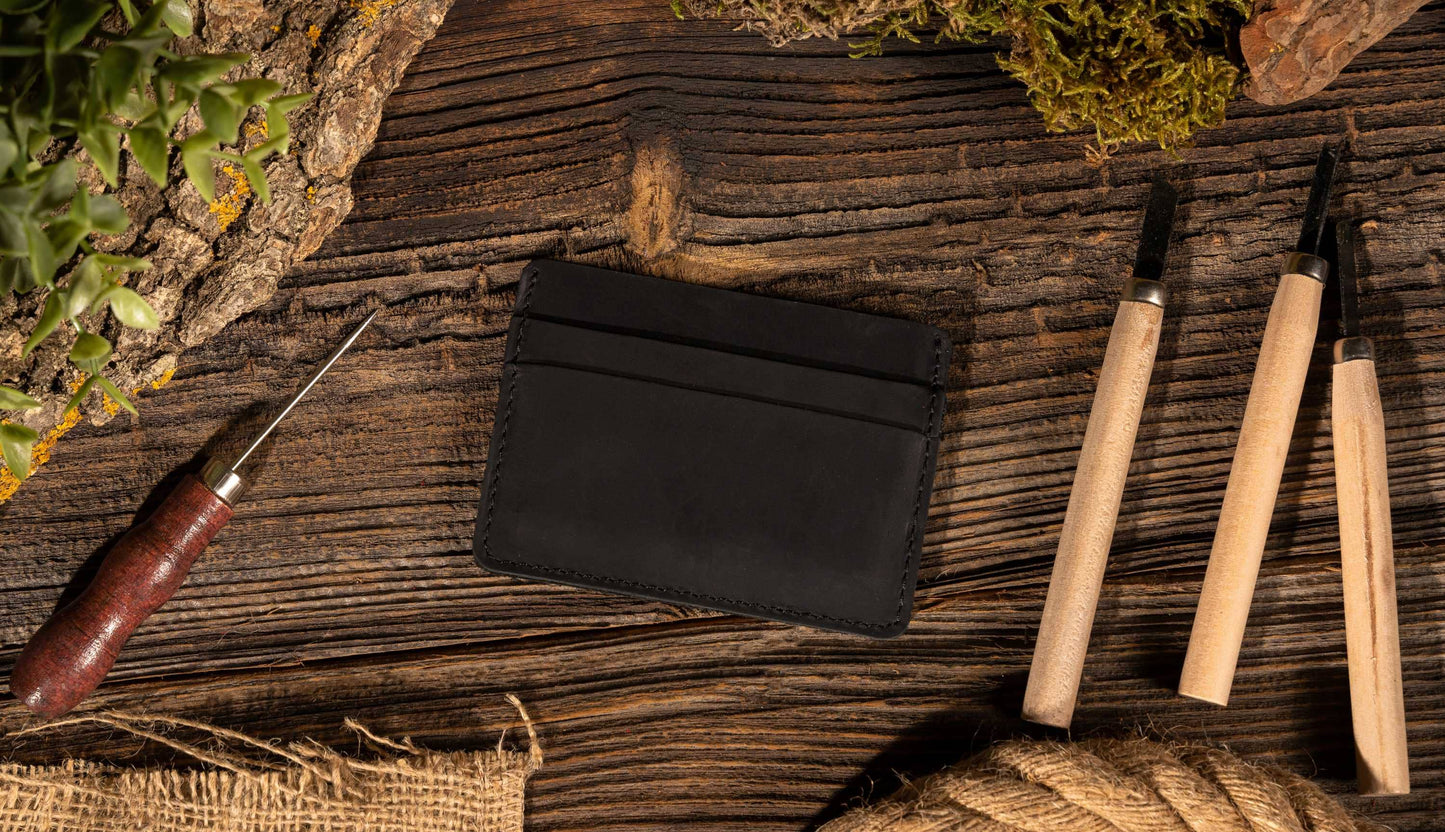 American Leather Goods Leather Wallet Leather Card Holder Wallet, Handmade Wallet for Men: Black