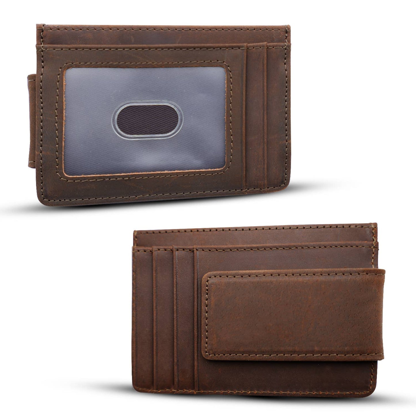 American Leather Goods Leather Wallet Personalized Leather Wallet with Magnet Clip: Dark Brown