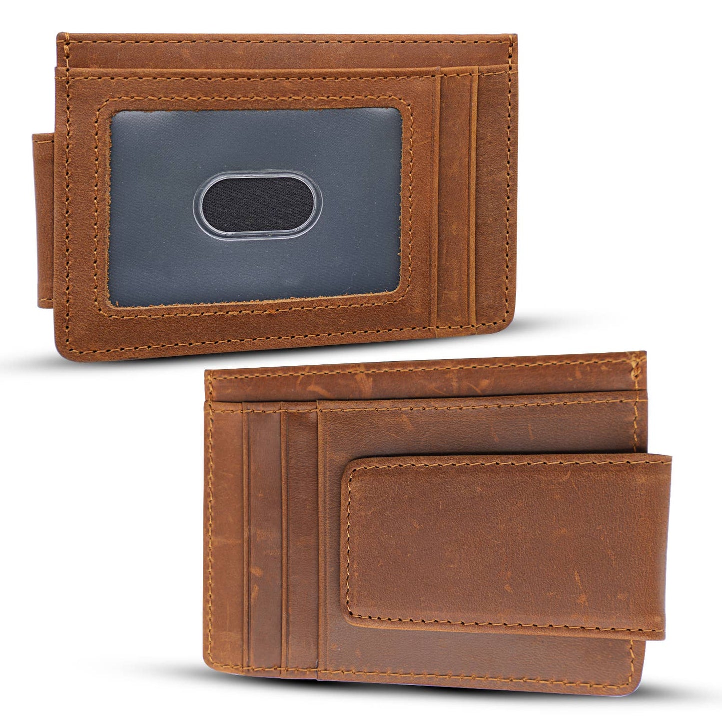 American Leather Goods Leather Wallet Personalized Leather Wallet with Magnet Clip: Dark Brown