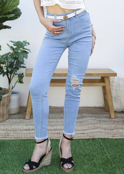 Anna Kaci Wholesale Anna Kaci Wholesale - Stretch Ankle Ripped Denim Pants: Black / Medium 6-8