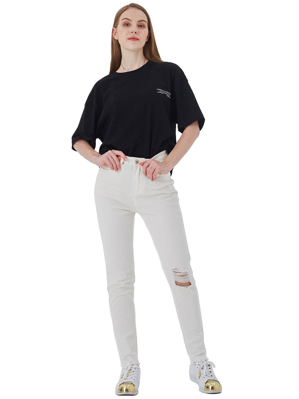 Anna Kaci Wholesale Anna Kaci Wholesale - Stretch Ankle Ripped Denim Pants: Black / Medium 6-8