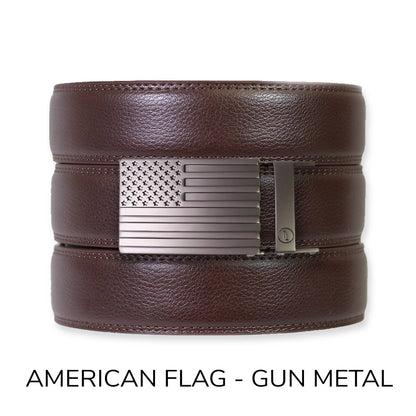 Tough Apparel - Espresso Leather Rachet Belt & Buckle Set: Iron