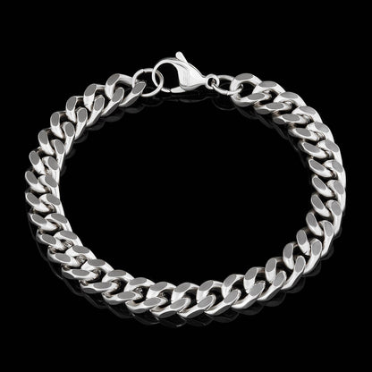 West Coast Jewelry - Invicta Jewelry Curb Chain Steel Bracelet (8.5mm) - 8.5": Silver