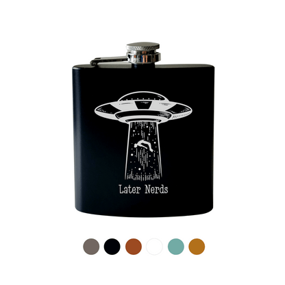 Beckman Design Beckman Design - Flask-Alien Abduction Later Nerds: Leather / Wood Grain