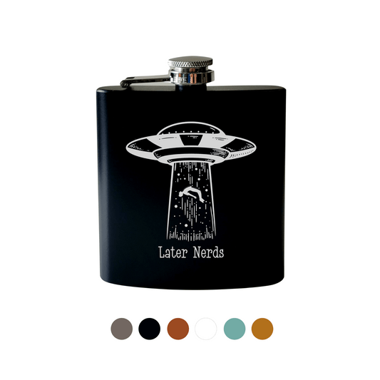 Beckman Design Beckman Design - Flask-Alien Abduction Later Nerds: Leather / Wood Grain