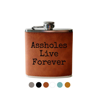 Beckman Design Beckman Design - Flask-  Assholes Live Forever: Leather / Wood Grain
