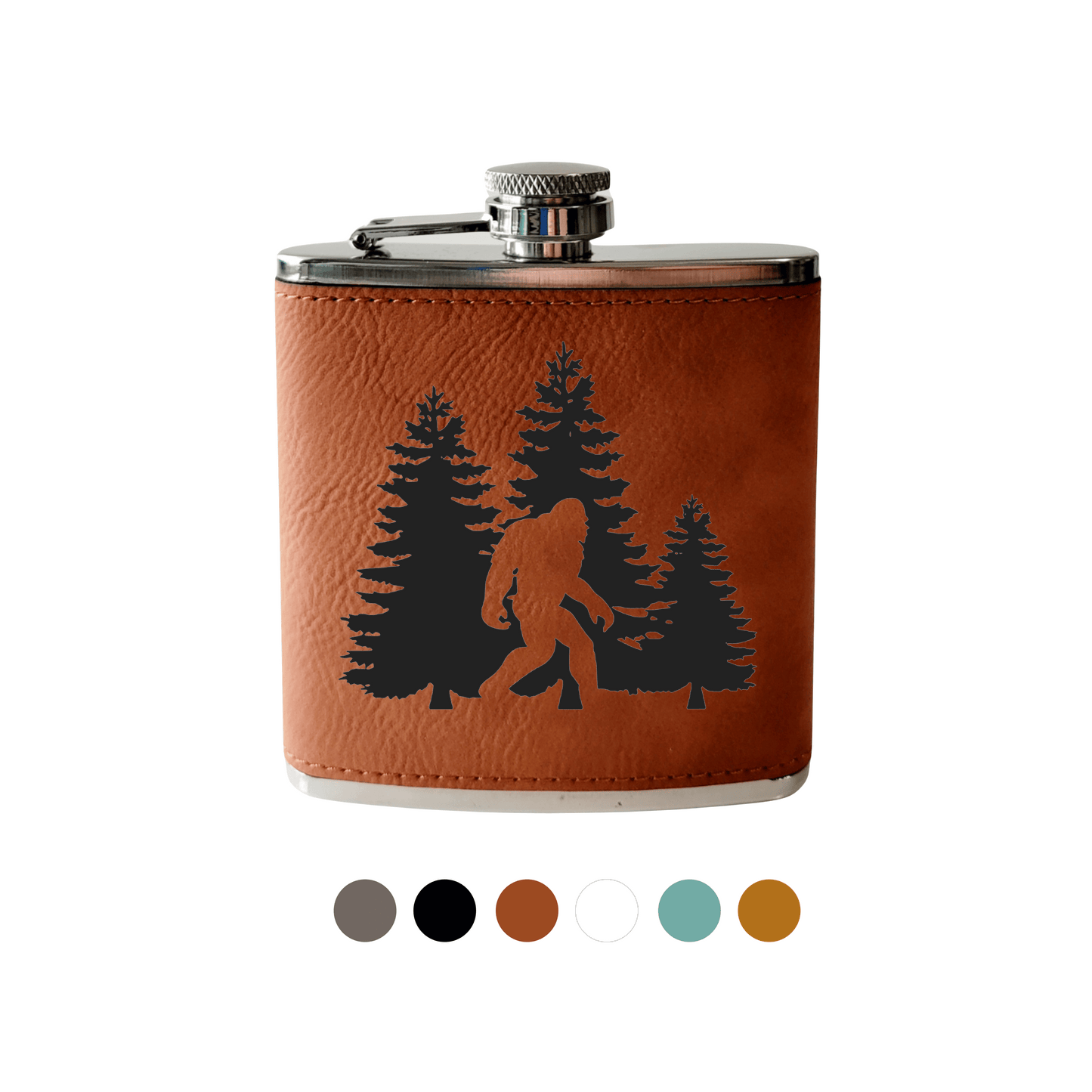 Beckman Design Beckman Design - Flask- Bigfoot with Trees: Leather / Gray