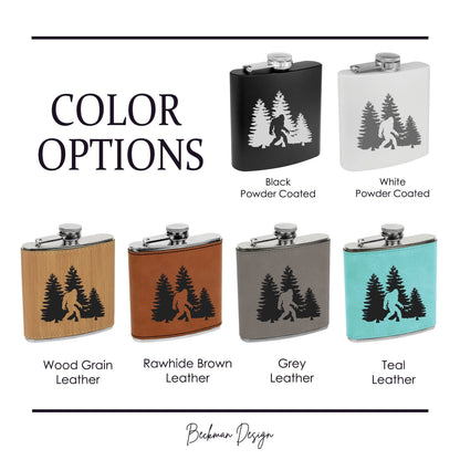 Beckman Design Beckman Design - Flask- Bigfoot with Trees: Leather / Gray