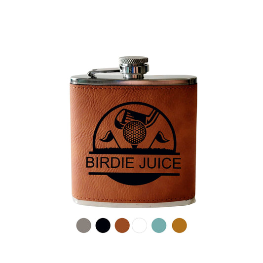 Beckman Design Beckman Design - Flask- Birdie Juice: Leather / Wood Grain