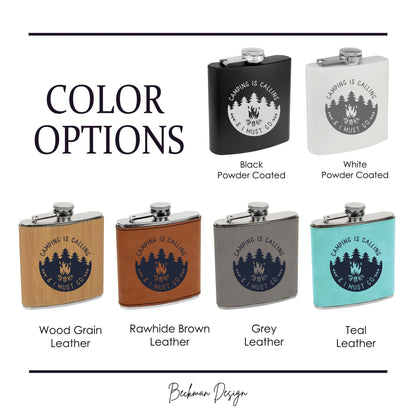 Beckman Design Beckman Design - Flask- Camping is Calling: Leather / Wood Grain