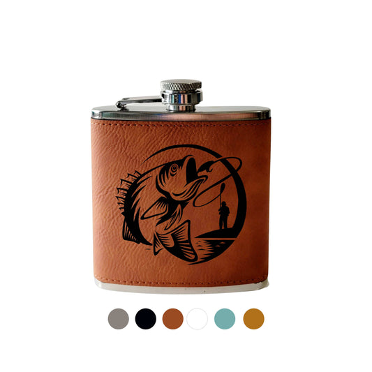Beckman Design Beckman Design - Flask-  Fish On: Leather / Brown