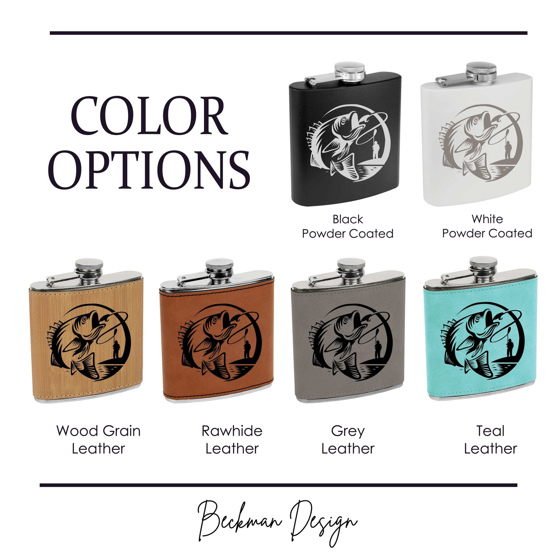 Beckman Design Beckman Design - Flask-  Fish On: Leather / Gray