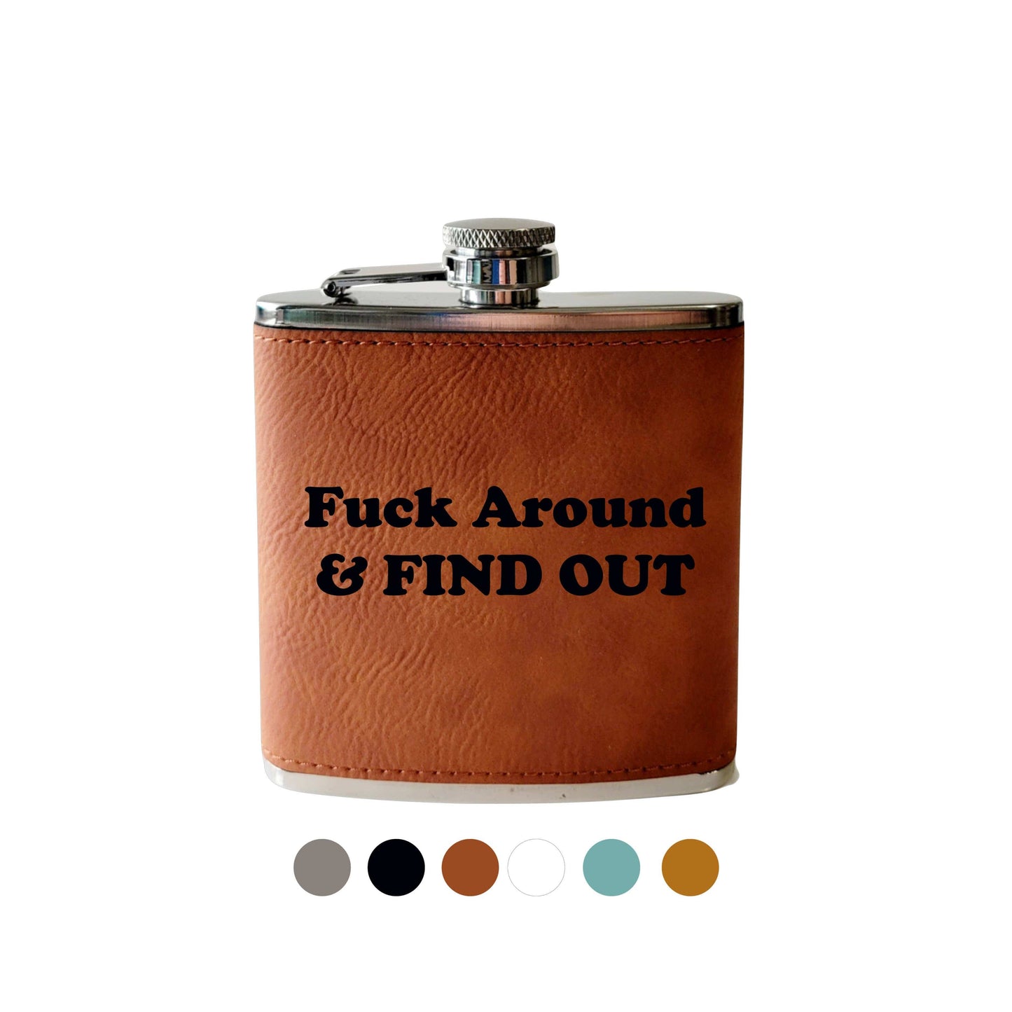 Beckman Design Beckman Design - Flask- Fuck Around & Find Out: Leather / Wood Grain