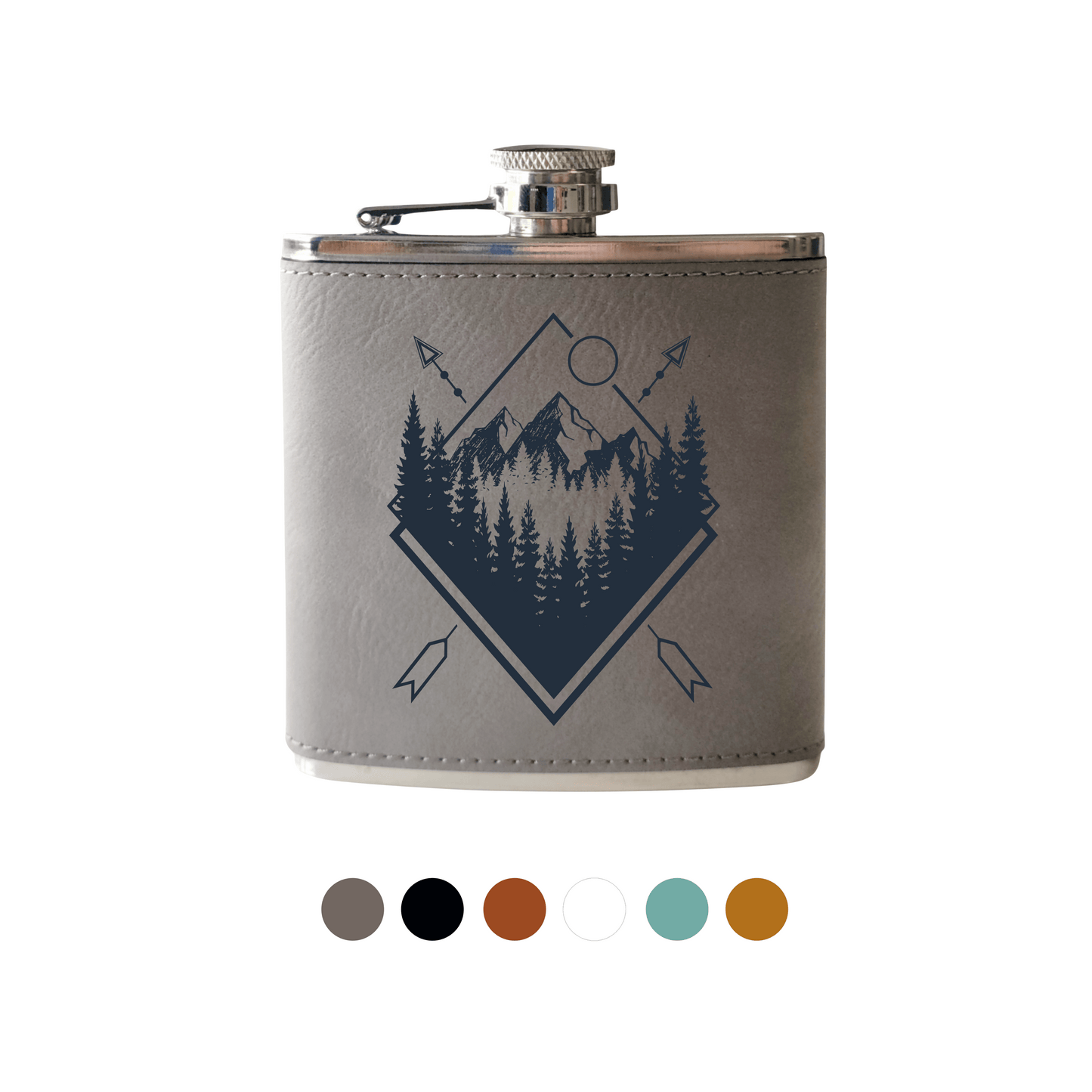 Beckman Design Beckman Design - Flask-Geometric Mountains with Trees: Leather / Brown