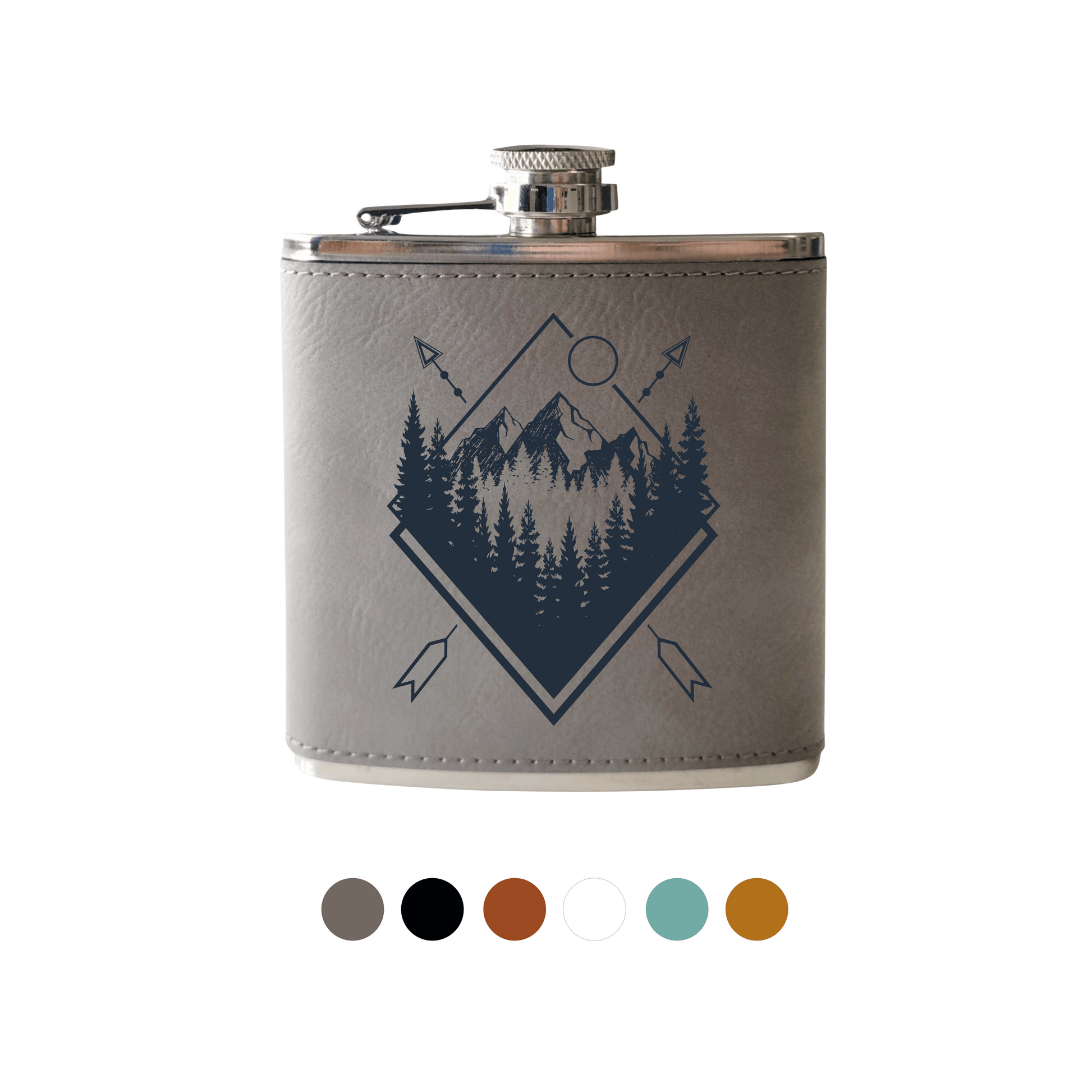 Beckman Design Beckman Design - Flask-Geometric Mountains with Trees: Leather / Brown