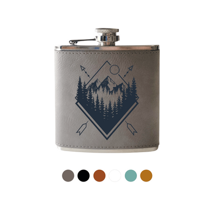 Beckman Design Beckman Design - Flask-Geometric Mountains with Trees: Leather / Brown