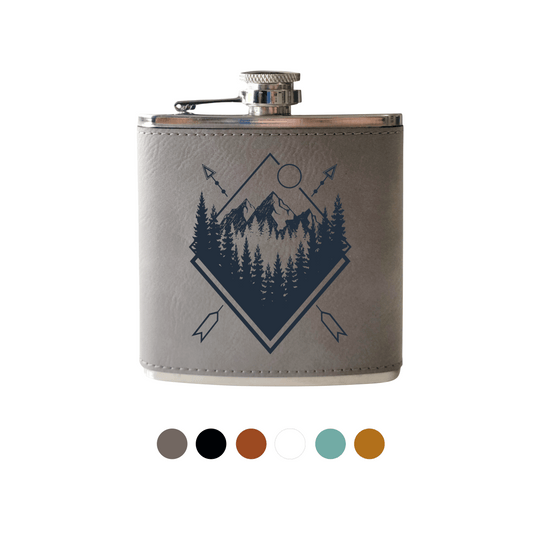 Beckman Design Beckman Design - Flask-Geometric Mountains with Trees: Leather / Brown