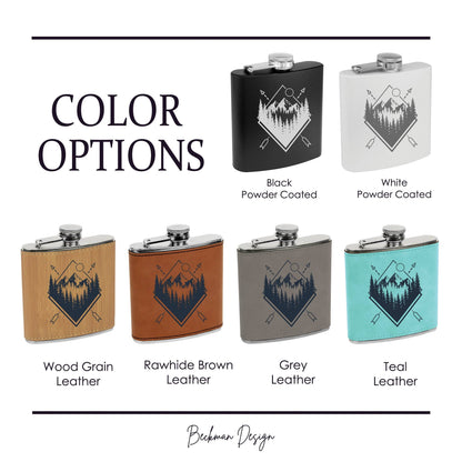 Beckman Design Beckman Design - Flask-Geometric Mountains with Trees: Leather / Brown