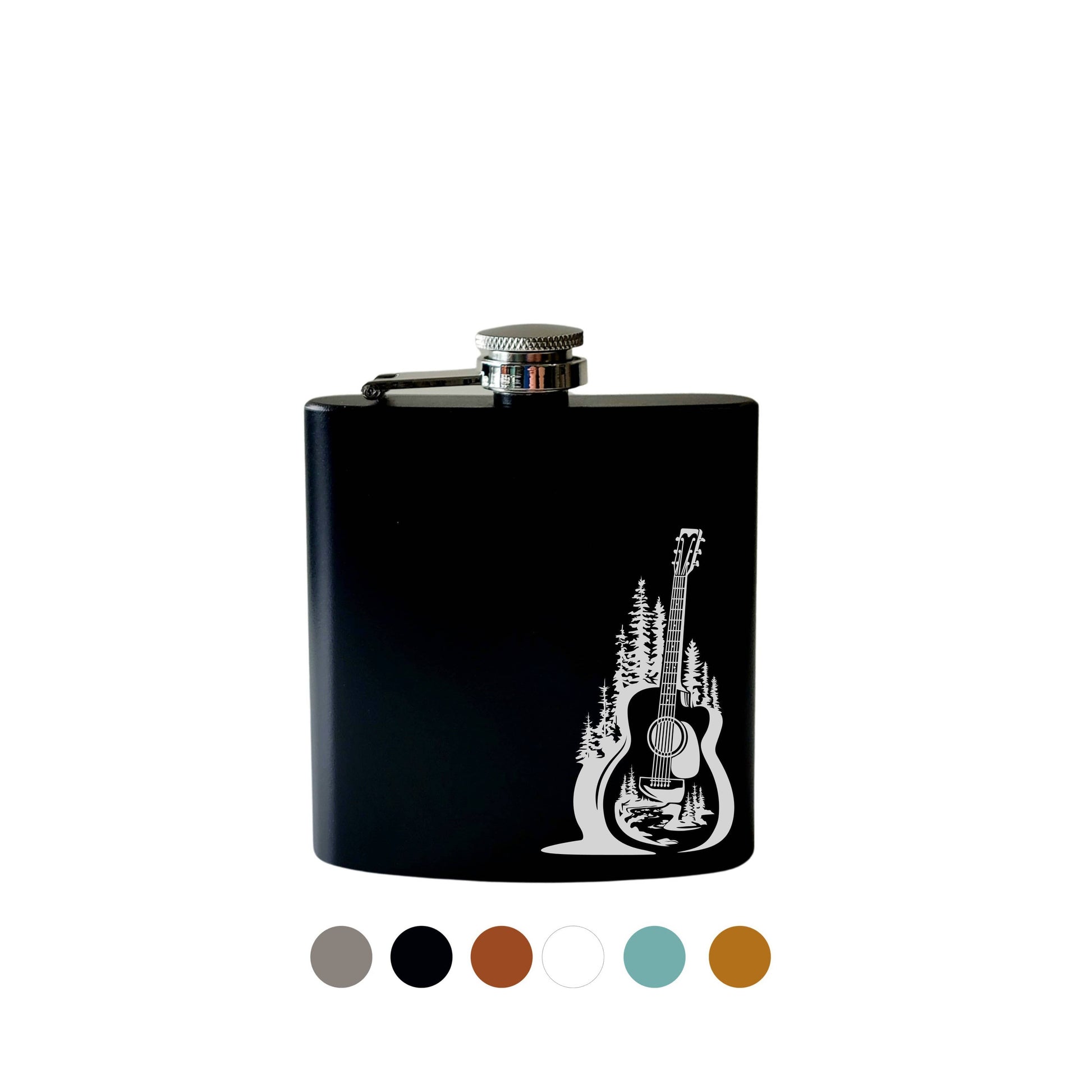 Beckman Design Beckman Design - Flask- Guitar with Evergreen Trees: Powdercoated / Black